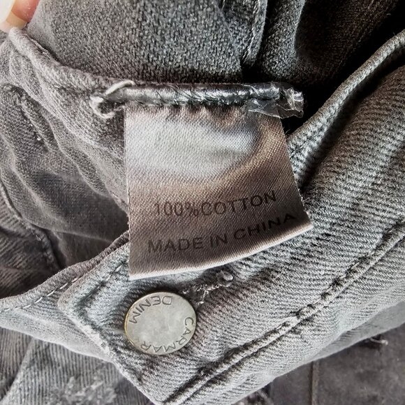 Carmar LF Charcoal Gray Faded Black Denim Jacket Red Star Patches M Distressed - Picture 4 of 11